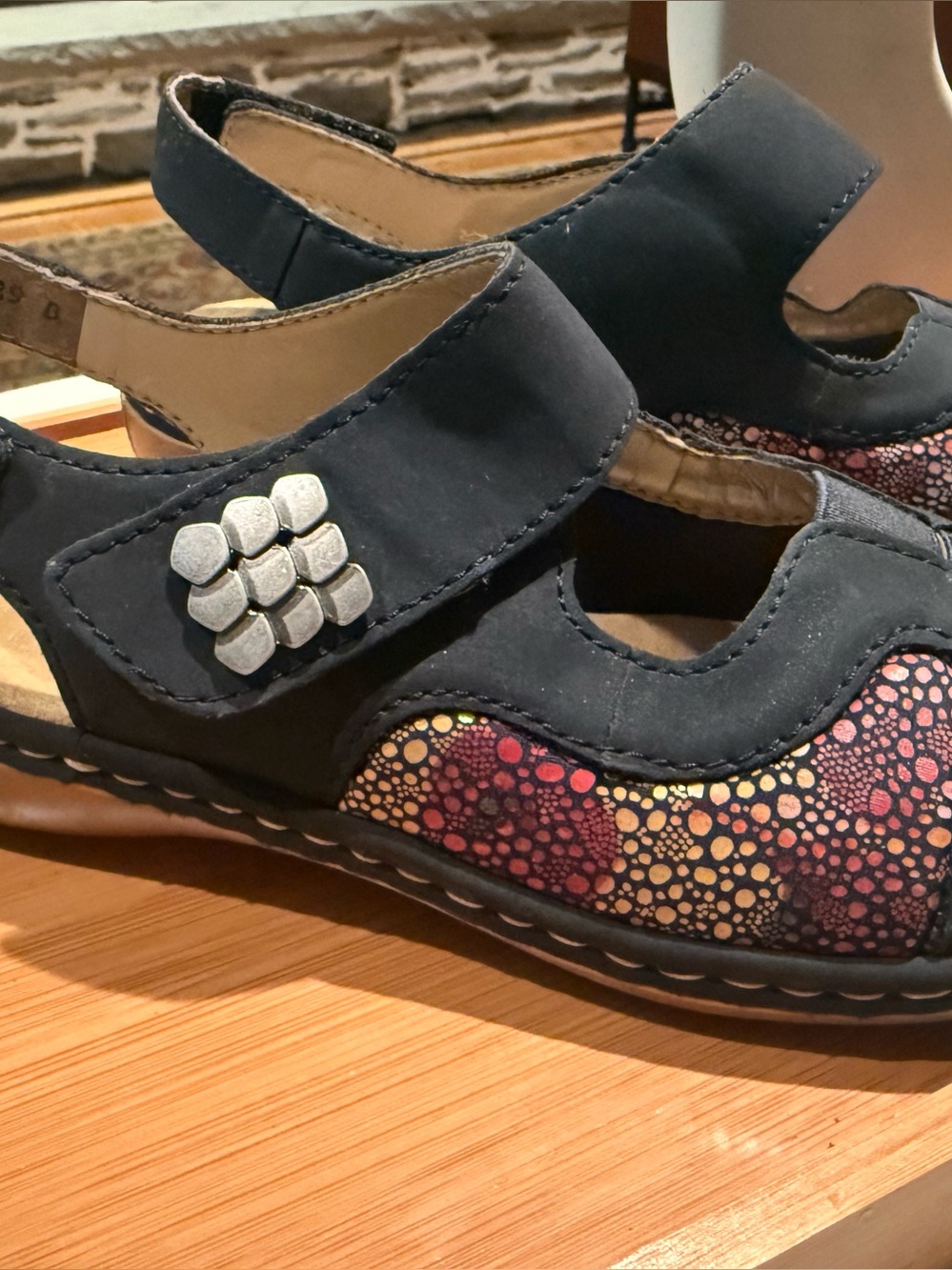 Rieker Navy Blue Sandals with Multicolor Bubble Accent